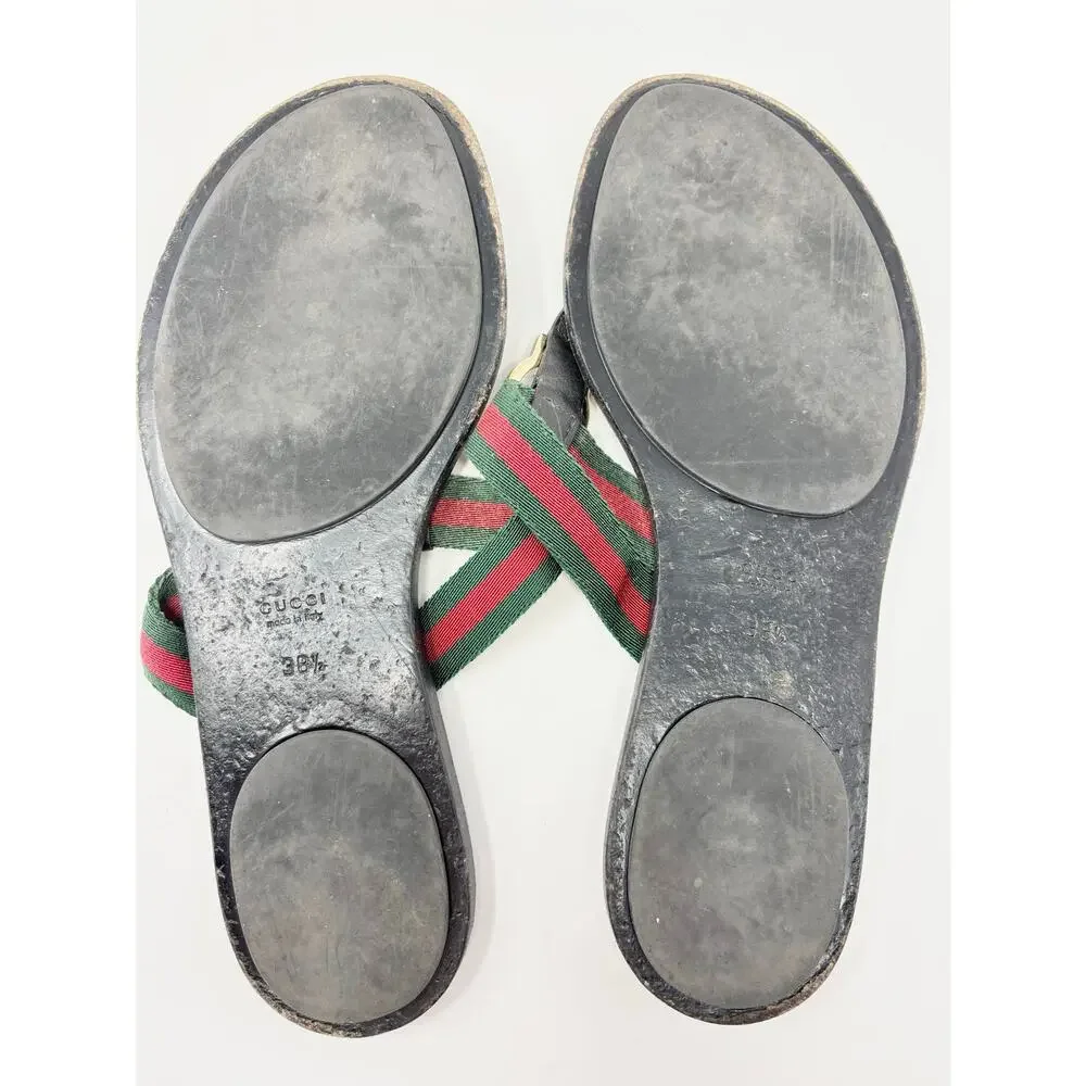 Gucci Interlocking GG Web Stripe Leather Thong Flat Sandal Slides EU 38.5 - Picture 5 of 6